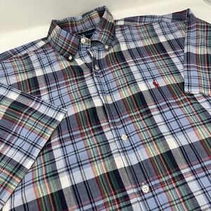 Polo Ralph Lauren Blake Shirt XL Plaid MultiColor Cotton Short Sleeve DISTRESSED